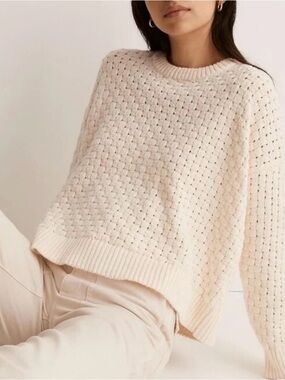 Madewell Basket-Weave Knit Sweater Cream Size XXS Oversized Sweater